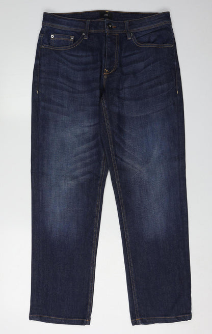 Mens UK Size 30 River Island Regular Fit Straight Blue Jeans
