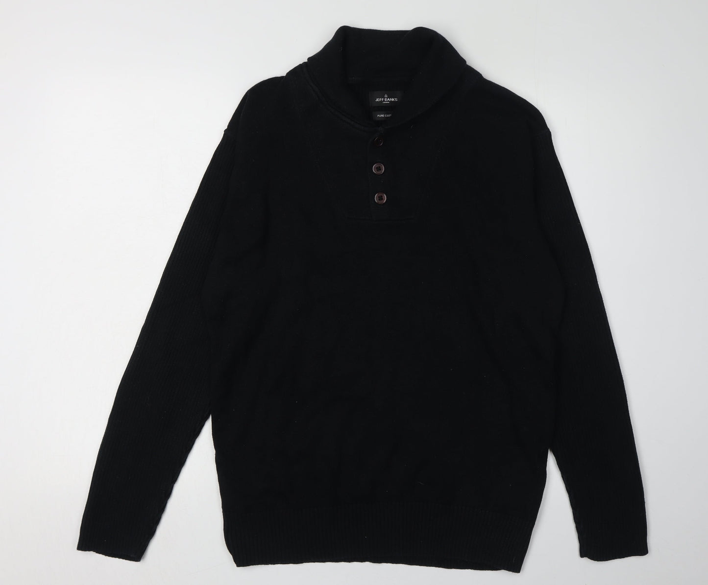 Jeff Banks Men's Black Cotton Henley Jumper L