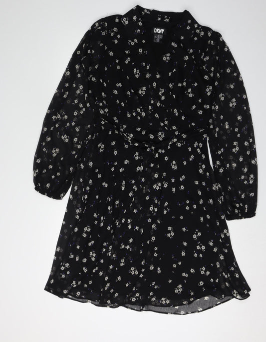 DKNY Women's Black Floral A-Line Dress, Size 8