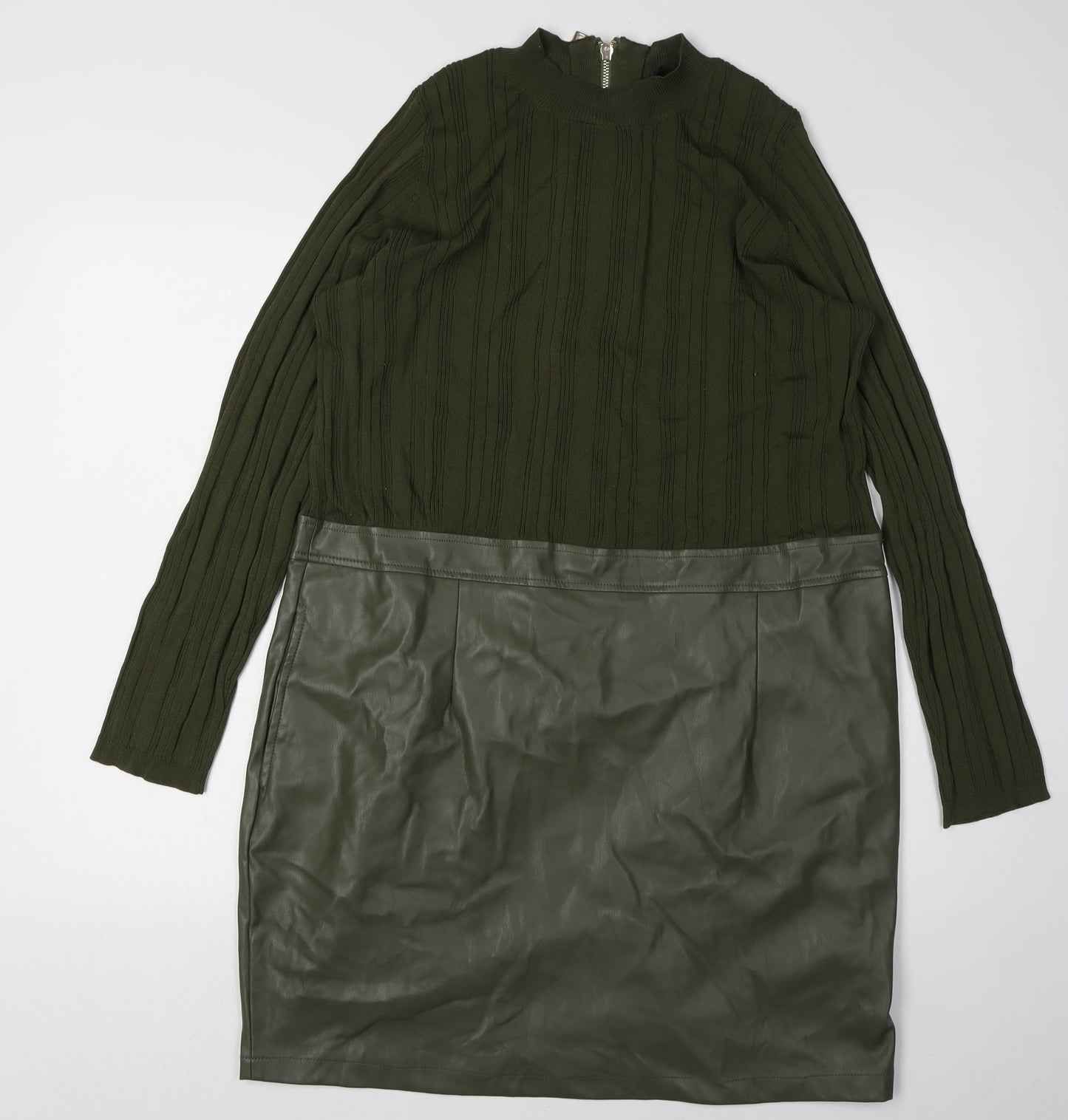 Next Women Green Pencil Dress L Viscose Nylon