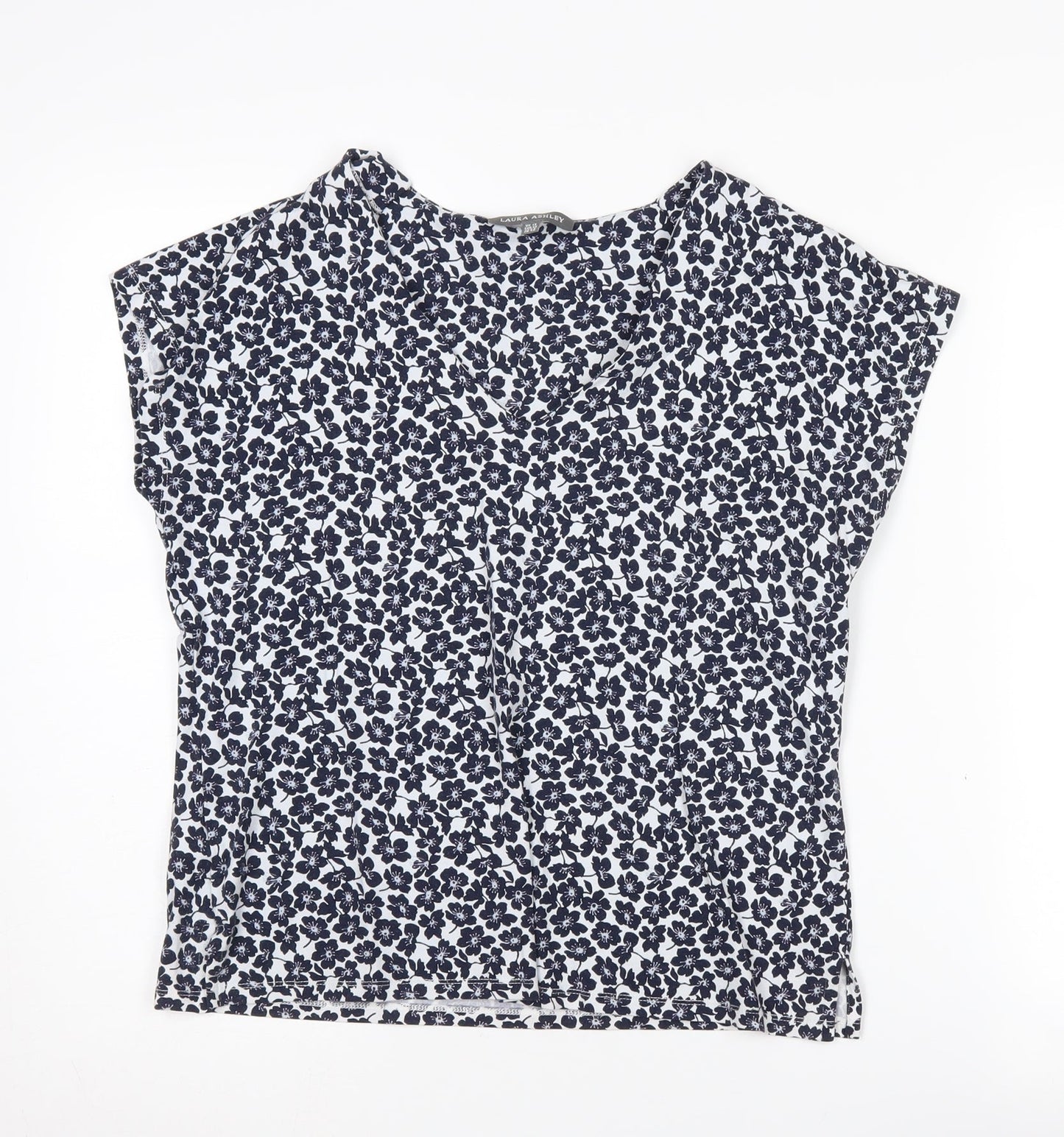 Laura Ashley Women's Blue Floral Blouse, Size 12, Jersey Top