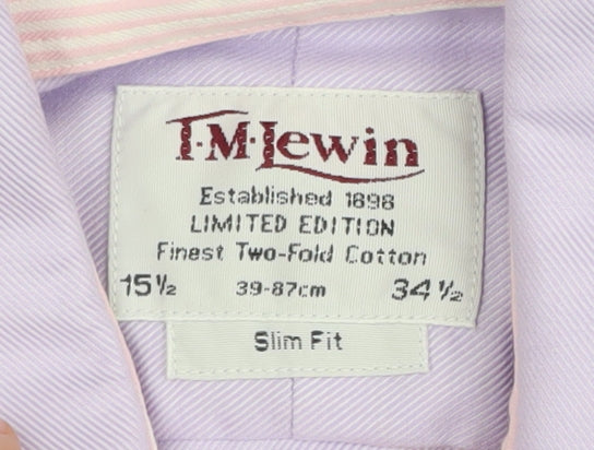 T.M. Lewin Men's Slim Fit Purple Dress Shirt 15.5