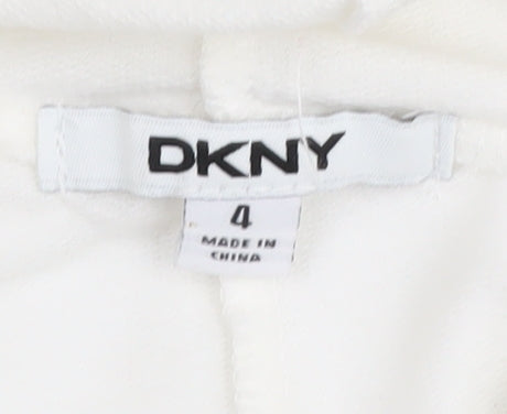 DKNY Girls White Hooded Cardigan, Size 4 Years, Cotton Blend