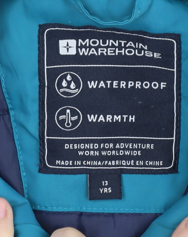 Mountain Warehouse Girls Blue Waterproof Puffer Jacket 13 Years