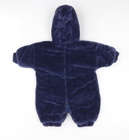 Ladybird Newborn Blue Velour Hooded Babygrow, Unisex