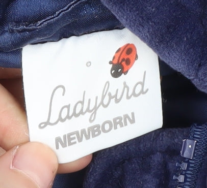 Ladybird Newborn Blue Velour Hooded Babygrow, Unisex