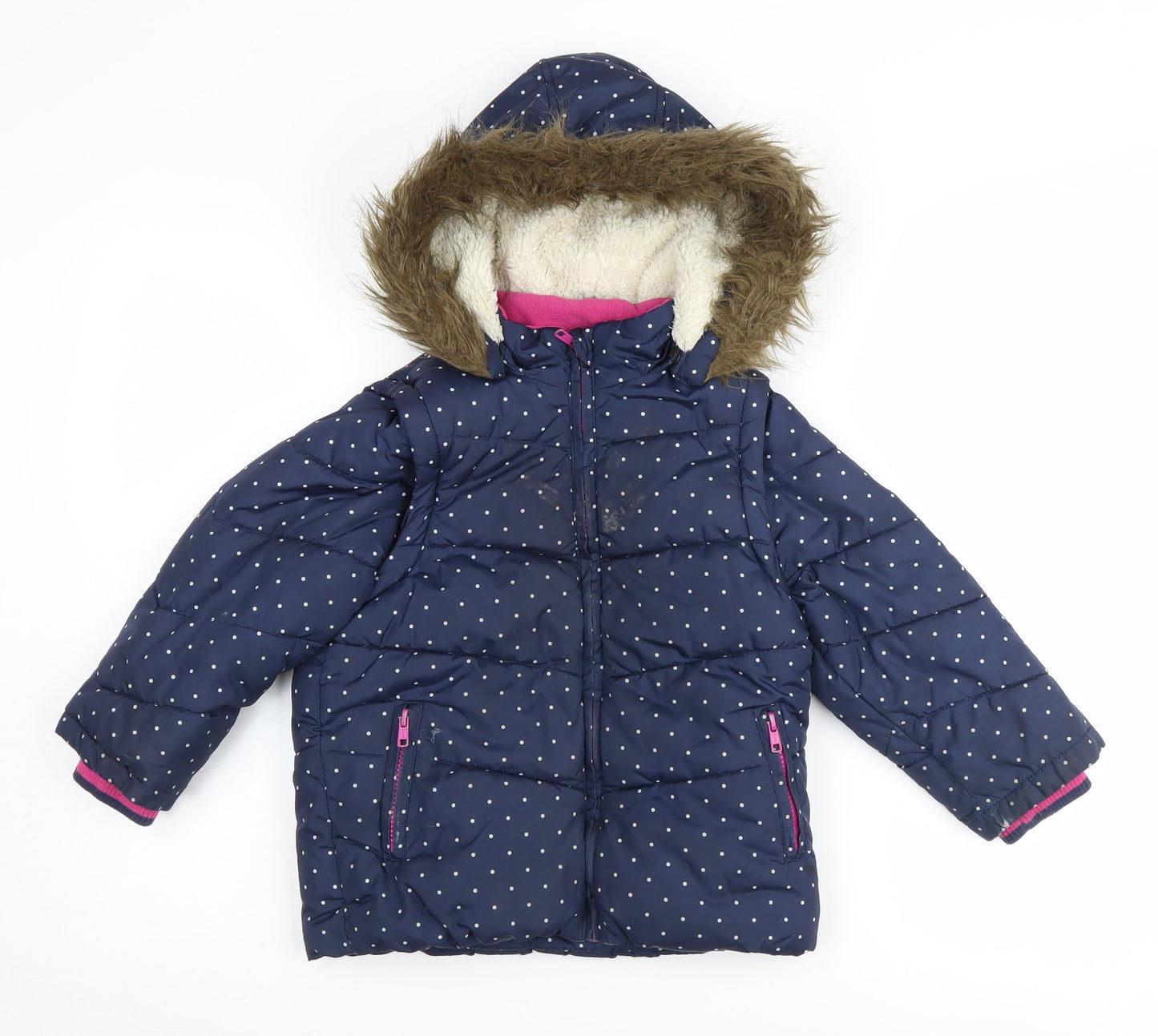 John Lewis Girls Blue Spotted Puffer Jacket 5 Years