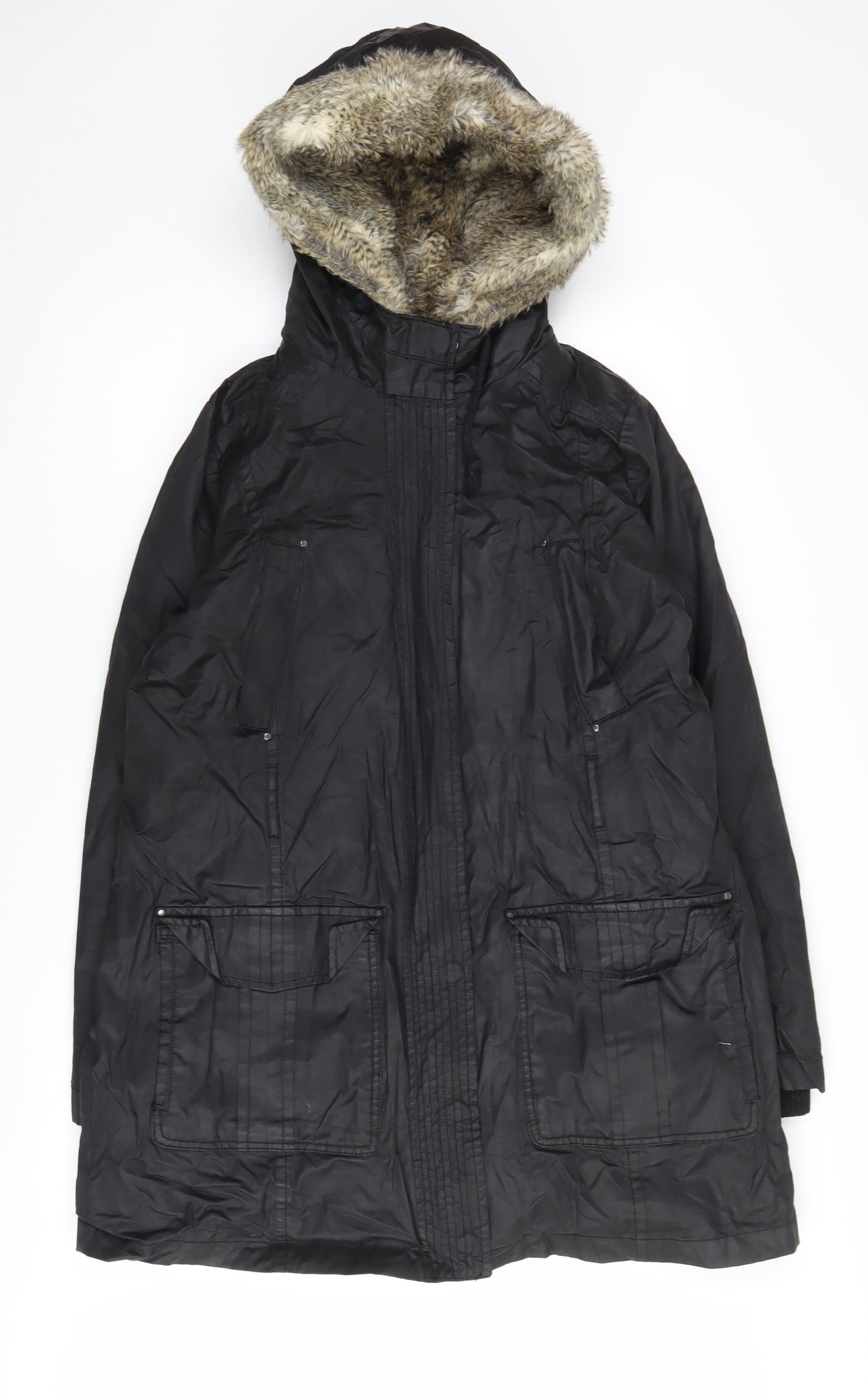 Womens UK Size L Mango Black Parka Coat