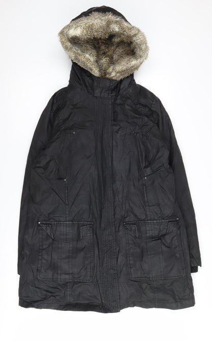 Womens UK Size L Mango Black Parka Coat