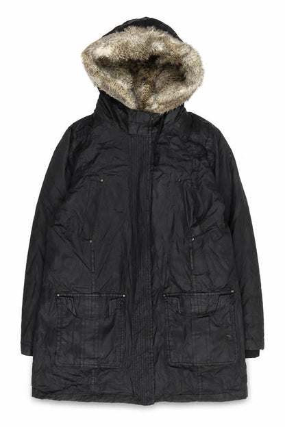 Womens UK Size L Mango Black Parka Coat