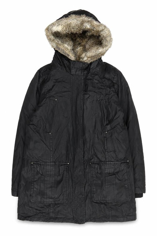 Womens UK Size L Mango Black Parka Coat