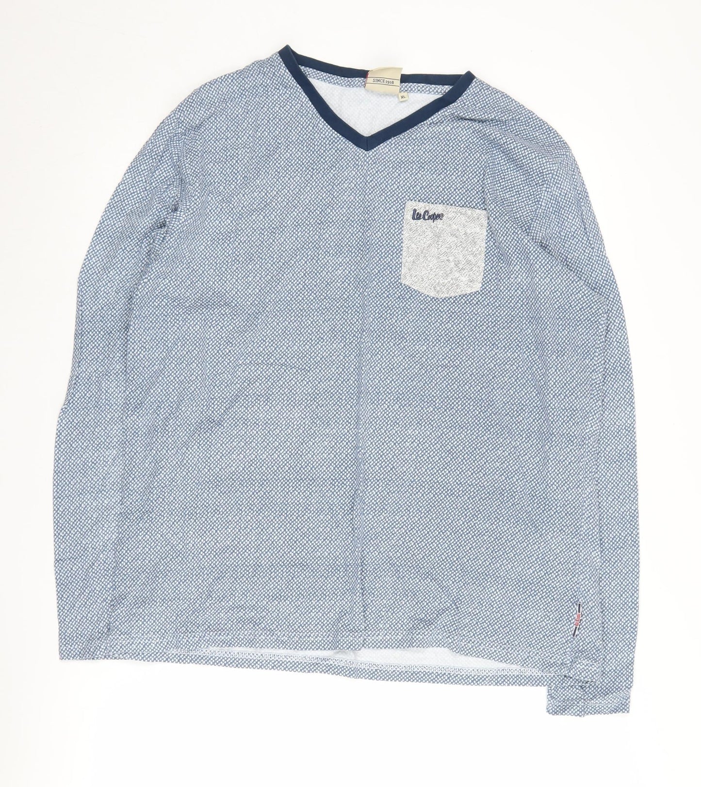 Lee Cooper Men's Blue XL V-Neck Geometric T-Shirt