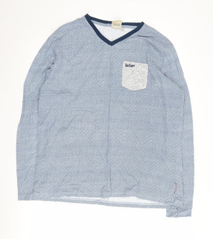 Lee Cooper Men's Blue XL V-Neck Geometric T-Shirt