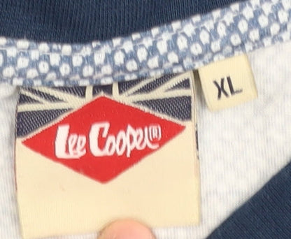 Lee Cooper Men's Blue XL V-Neck Geometric T-Shirt