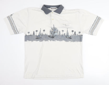 On Stage Men's XL White Nautical Polo Shirt