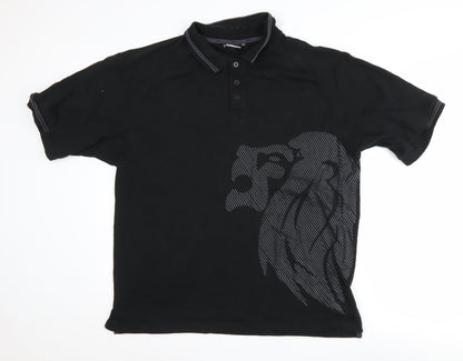 Lonsdale Men's Black Graphic Polo 2XL Short Sleeve