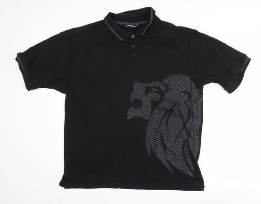 Lonsdale Men's Black Graphic Polo 2XL Short Sleeve
