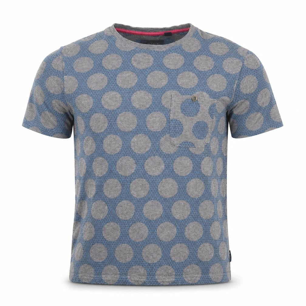 Front view of Ted Baker unisex blue polka dot t-shirt, size S