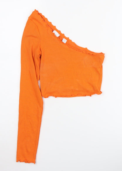 Womens UK Size 4 COLLUSION Orange Cropped T-Shirt
