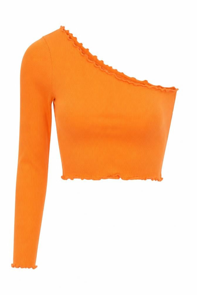 Womens UK Size 4 COLLUSION Orange Cropped T-Shirt