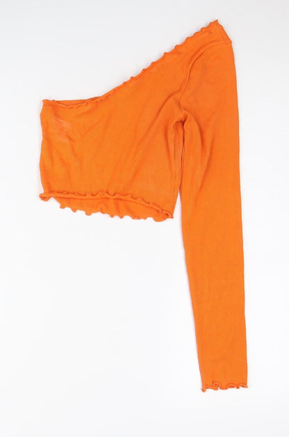 Womens UK Size 4 COLLUSION Orange Cropped T-Shirt