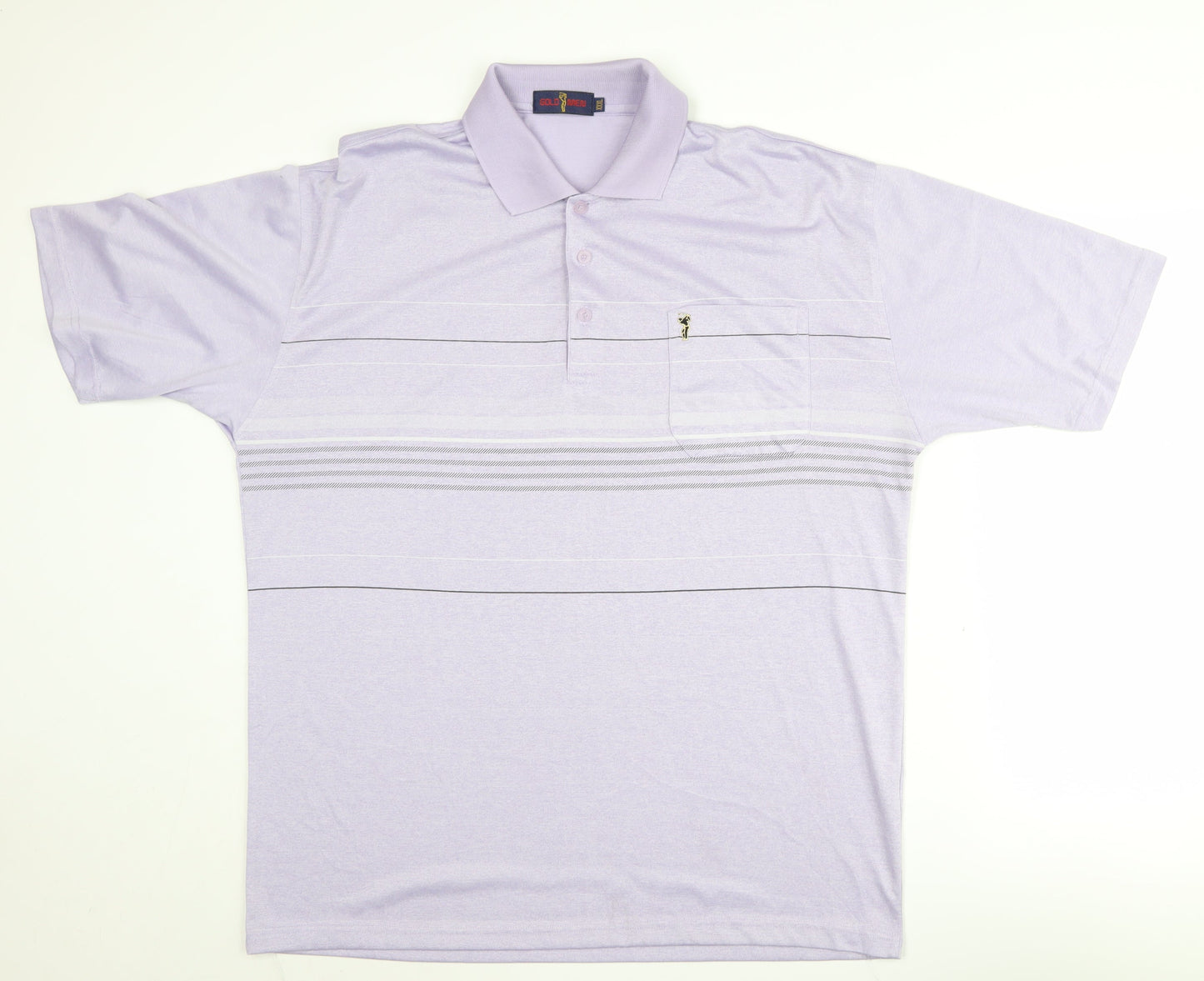 Gold Men Purple 2XL Striped Polo Shirt - Casual Wear