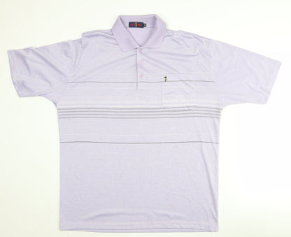 Gold Men Purple 2XL Striped Polo Shirt - Casual Wear