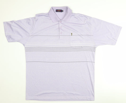 Gold Men Purple 2XL Striped Polo Shirt - Casual Wear