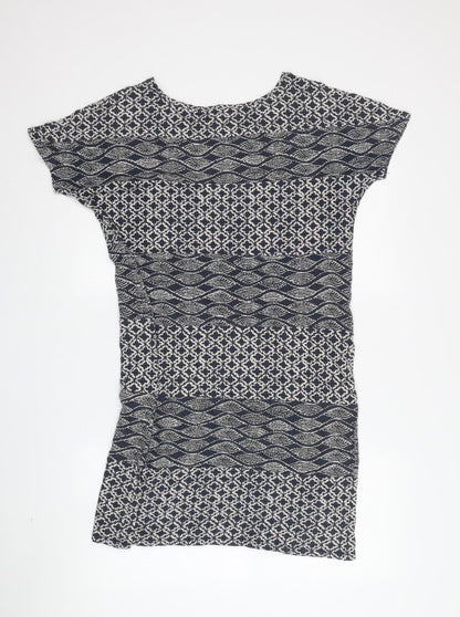 White Stuff Women's Blue Geometric Shift Dress, Size 12