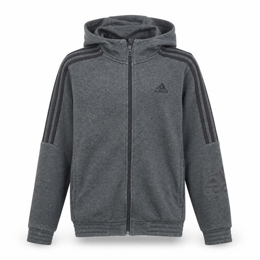 Front view of Adidas boys’ grey full zip hoodie, 11-12 years, hooded, excellent
