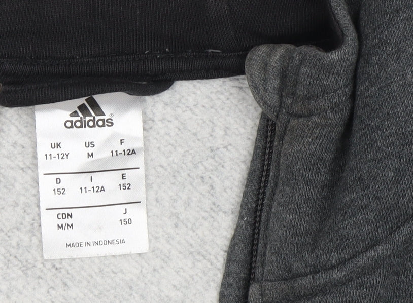 Adidas Boys Grey Full Zip Hoodie, 11-12 Years, Hooded, Excellent