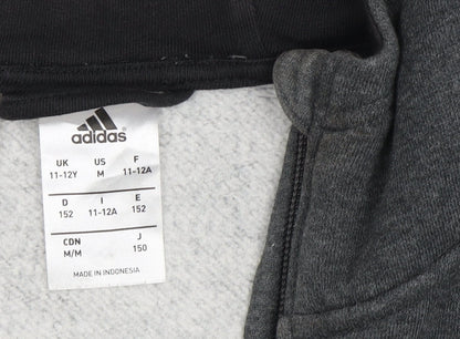 Adidas Boys Grey Full Zip Hoodie, 11-12 Years, Hooded, Excellent