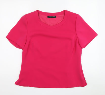 Jacques Vert Women's Pink V-Neck Top, Size 12, Casual Short Sleeve