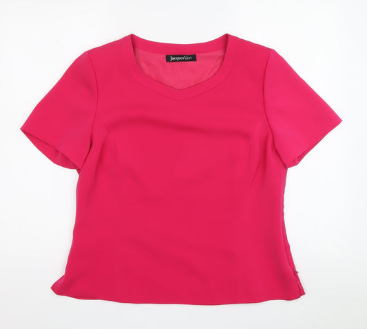 Jacques Vert Women's Pink V-Neck Top, Size 12, Casual Short Sleeve