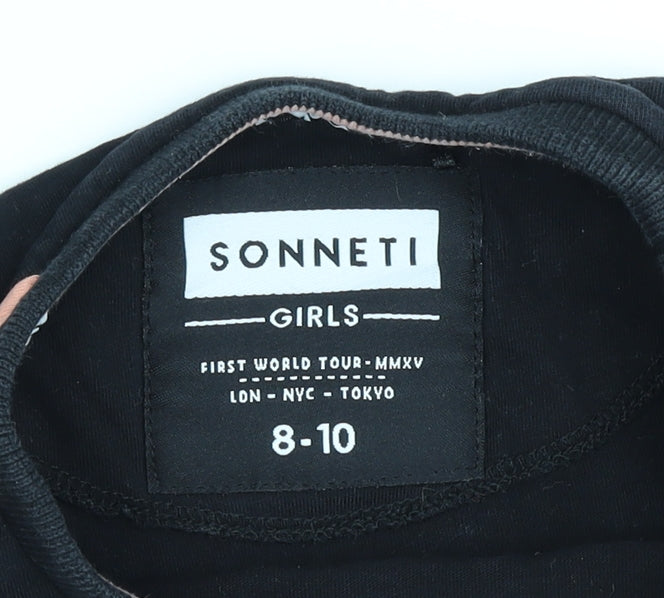 Sonneti Girls Black Graphic T-Shirt 8-9 Years Casual Style