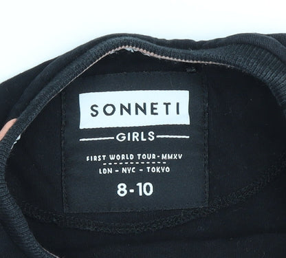 Sonneti Girls Black Graphic T-Shirt 8-9 Years Casual Style