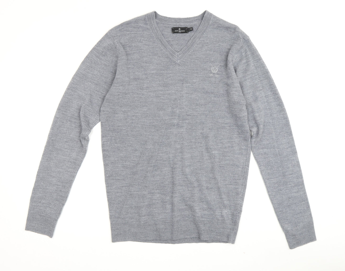 Jeff Banks Men's Grey V-Neck Knit Pullover Jumper S