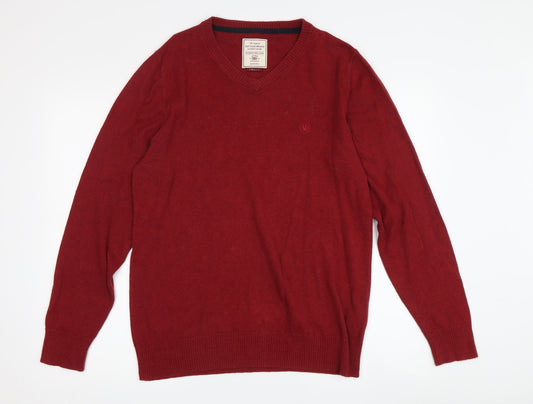 Fat Face Men's Red V-Neck Pullover Jumper S