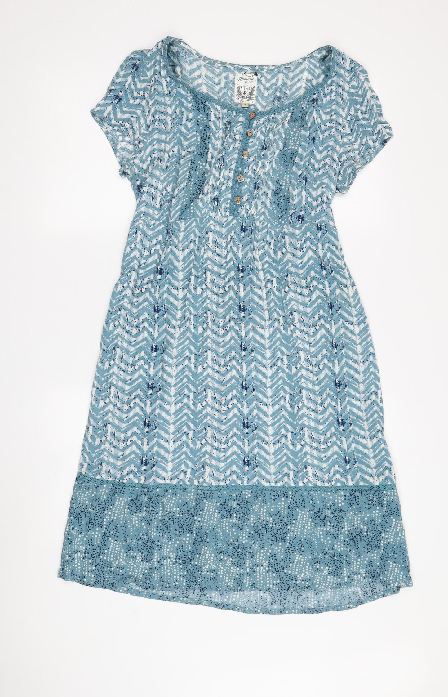 Mandarin Women's Blue Chevron Shift Dress Size 8