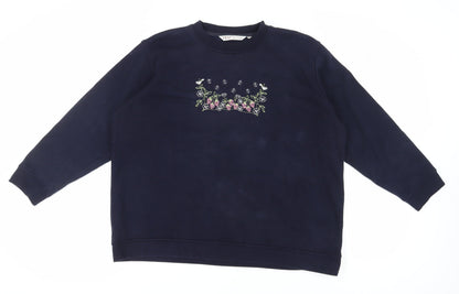 EWM Pure Classics Women's Blue Embroidered Pullover Sweatshirt XL