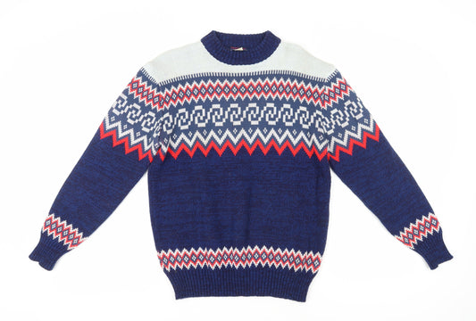 Tootal Mens Blue Geometric Knit Pullover Jumper L