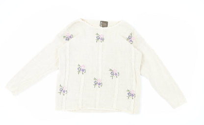 Bramble Lane Women's Ivory Floral Pullover Jumper One Size