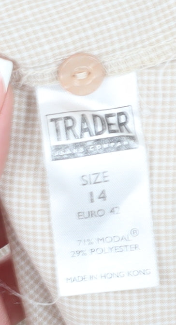 Trader Women's Beige Classic Button-Up Shirt Size 14