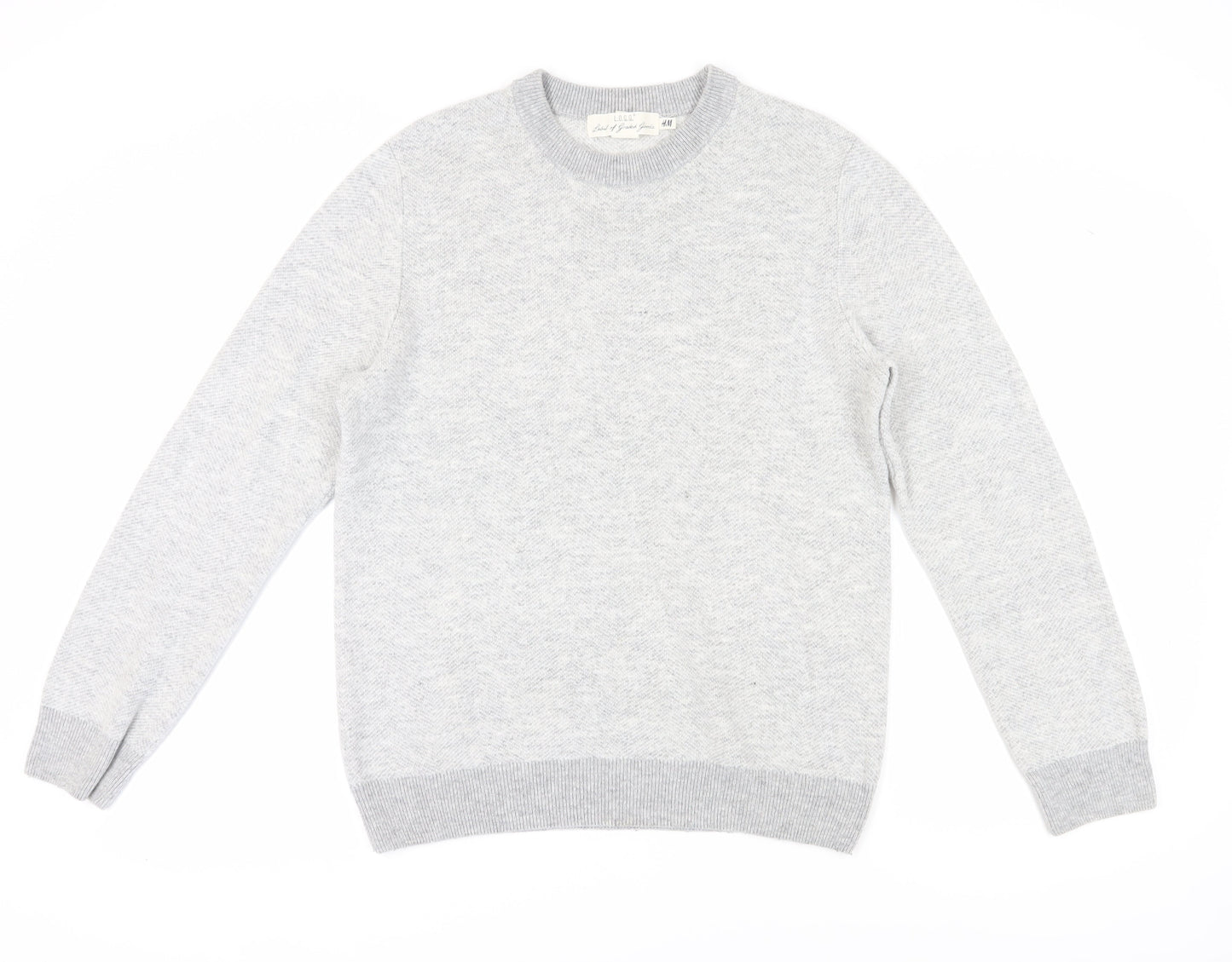 H&M Men's Grey Pullover Jumper, M, Crew Neck, Cotton Blend