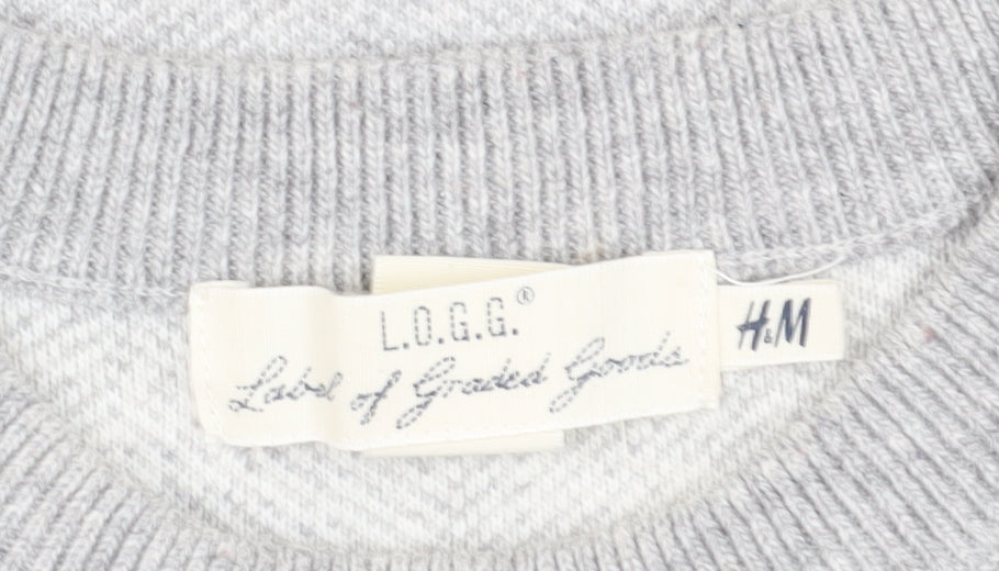 H&M Men's Grey Pullover Jumper, M, Crew Neck, Cotton Blend