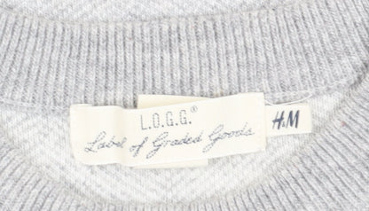 H&M Men's Grey Pullover Jumper, M, Crew Neck, Cotton Blend