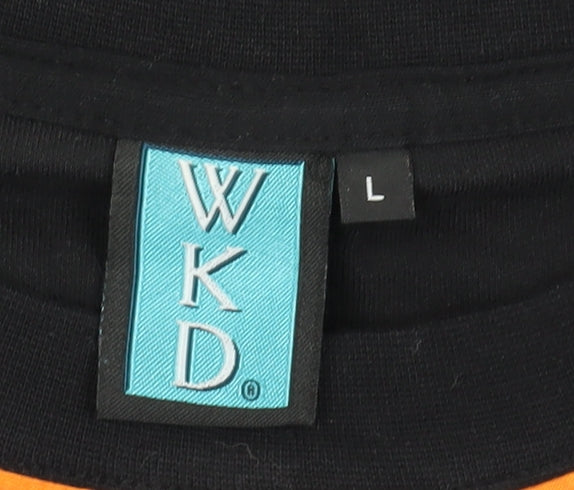 WKD Men's Black L T-Shirt Round Neck Cotton
