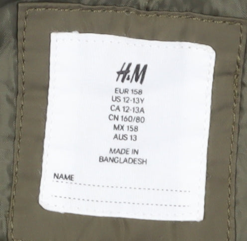 H&M Girls Green Bomber Jacket with Hood, Size 11-12 Years