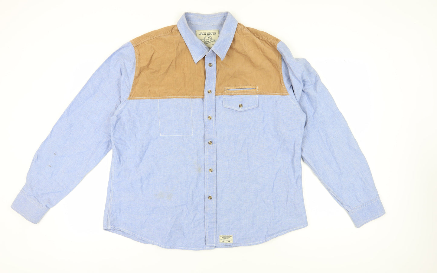Jack South Men's 2XL Blue Beige Cotton Shirt