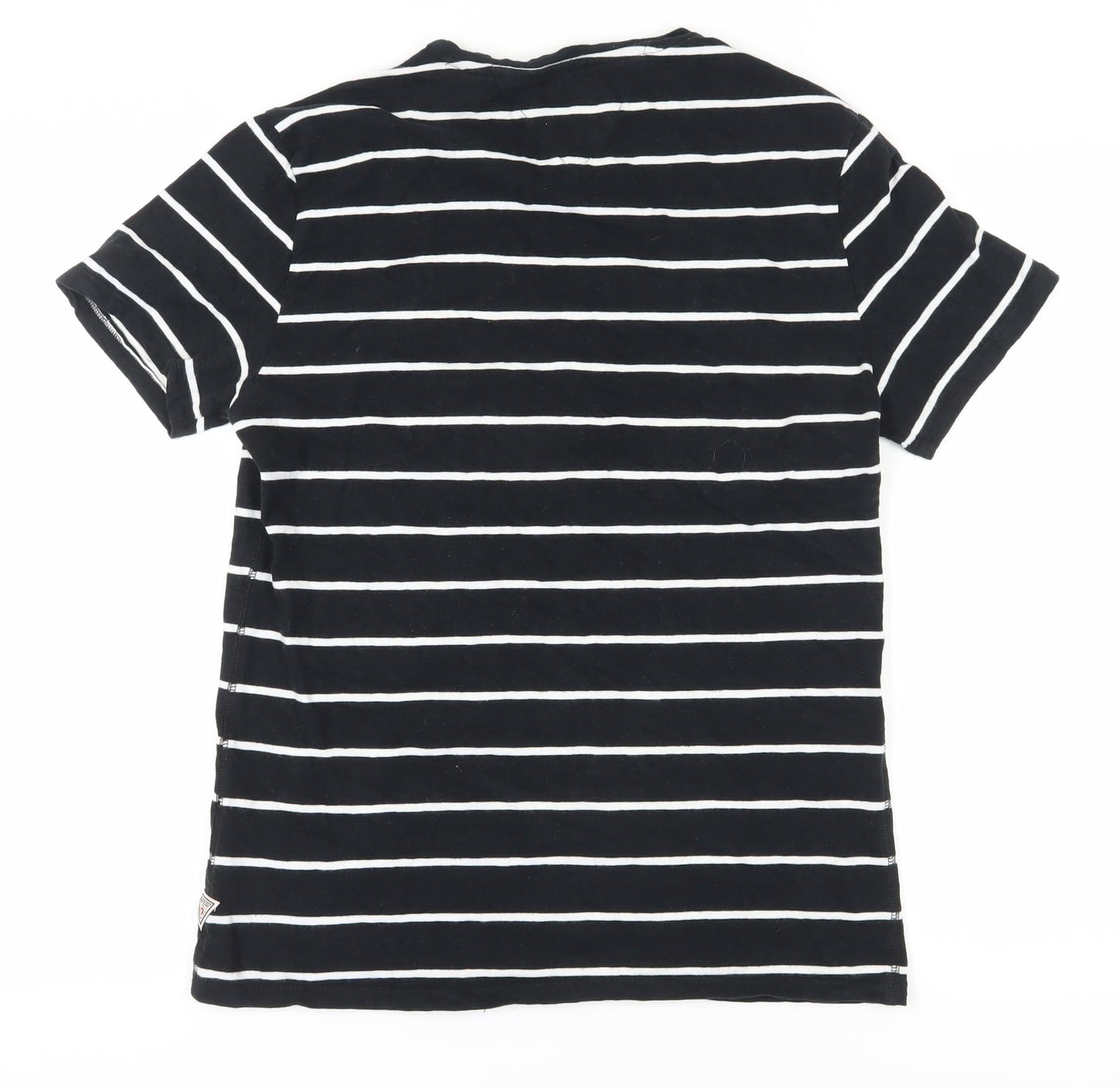Guess Unisex Black Striped T-Shirt, Size S, Casual Slim Fit